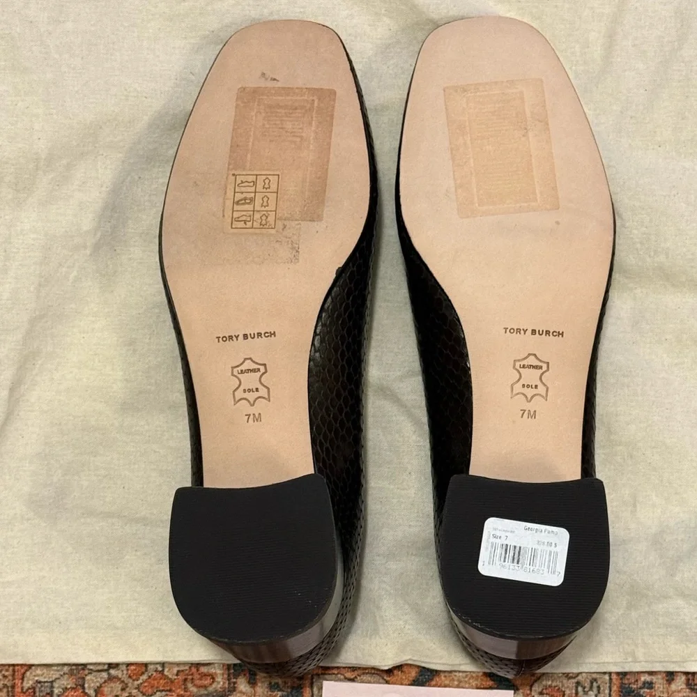 Tory Burch Brown Snake-Embossed Logo Ballet Flat